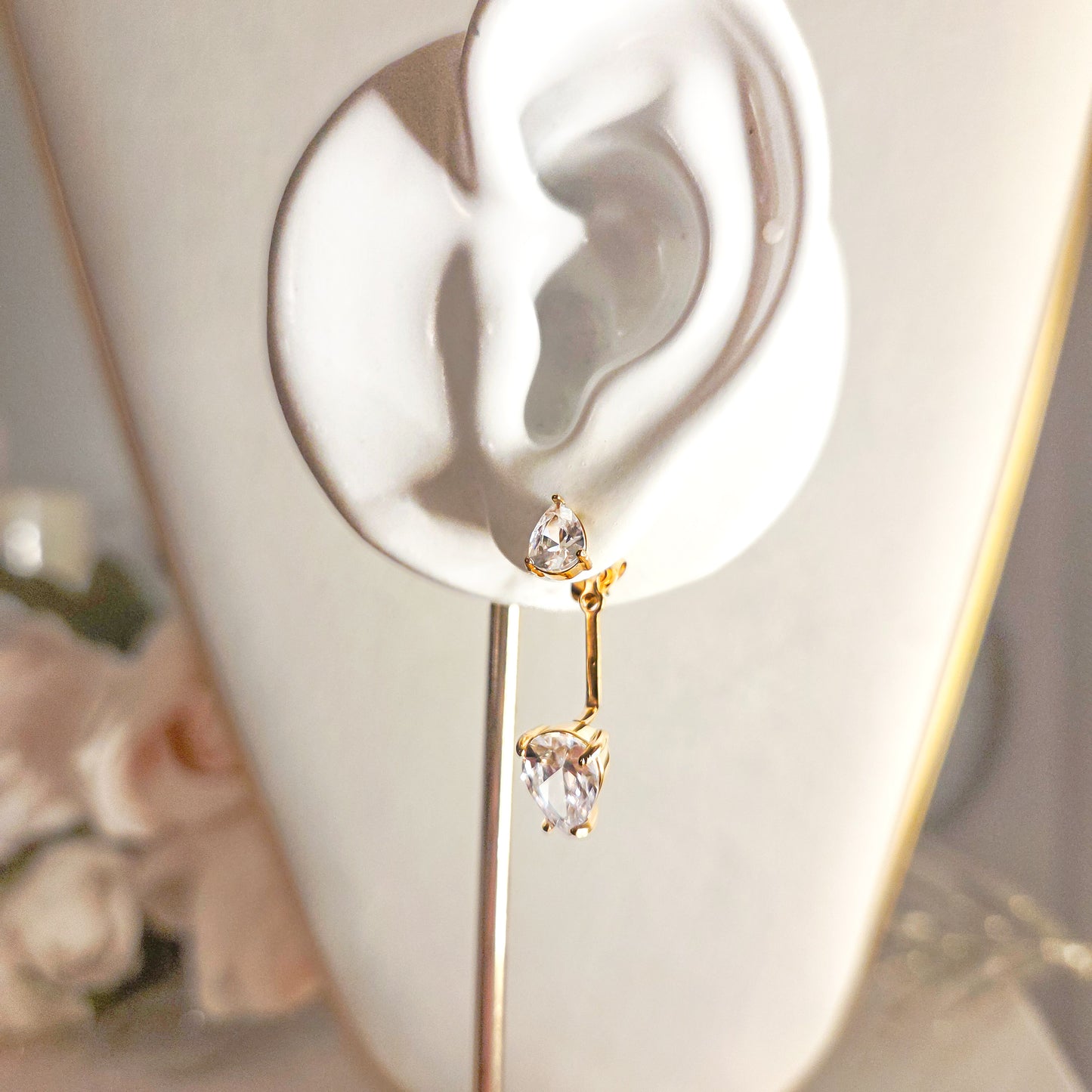 Boucles d’oreilles pendantes goutte zircon acier inoxydable (paire)