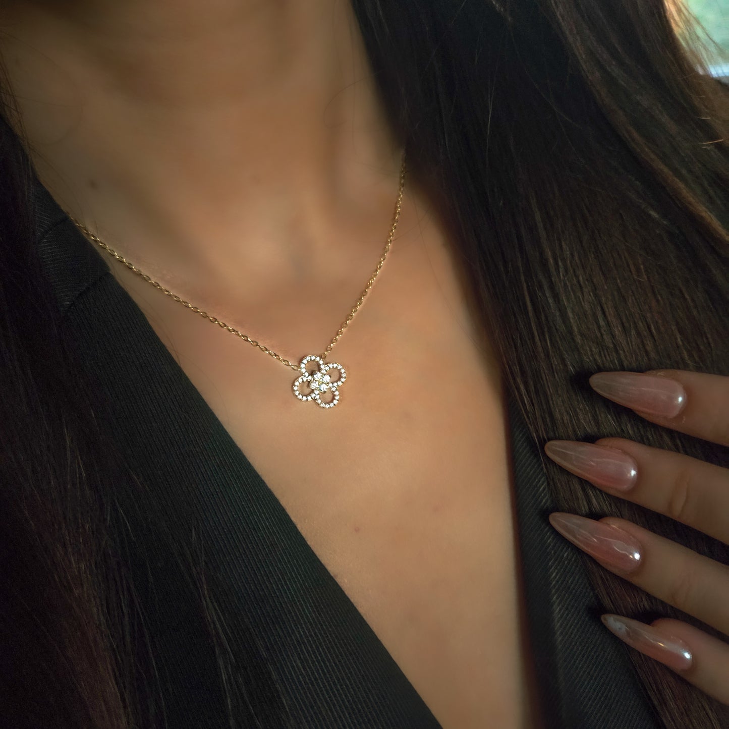 Collier trèfle acier inoxydable