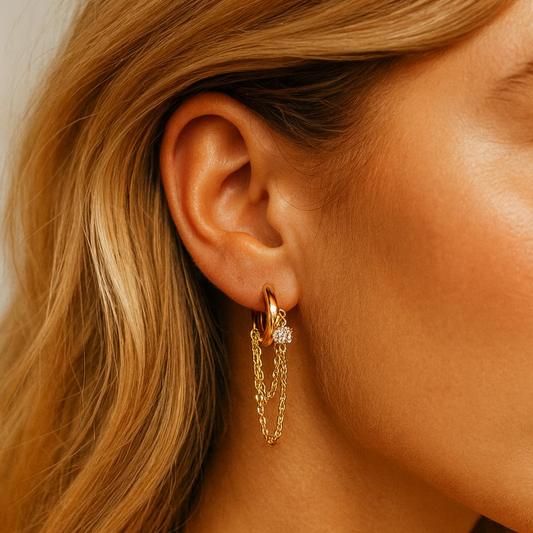 Boucles d’oreilles dorées à chaînes pendantes – Élégance moderne