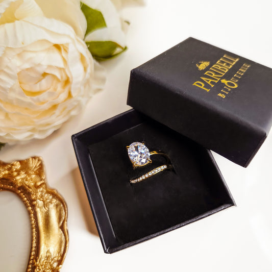 Bague solitaire élégante – Pierre scintillante en acier inoxydable