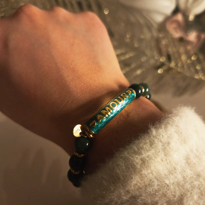 Bracelet AMOUR avec perles vertes pour femme