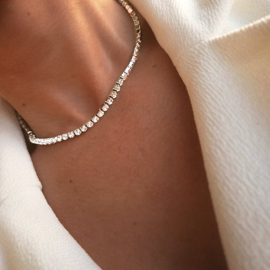 Collier ras de cou cristaux en acier inoxydable