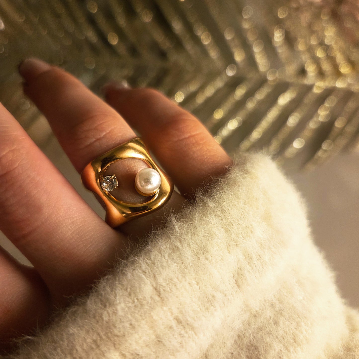 Bague Design Perle & Cristal en Acier Inoxydable