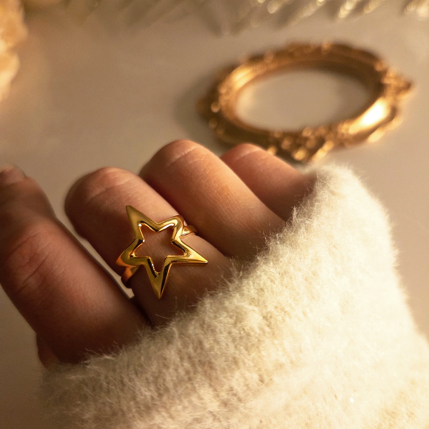 Bague femme acier inoxydable étoile – résistante à l’eau, ajustable