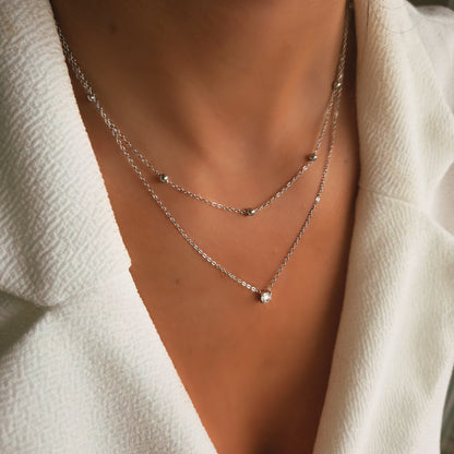 Collier double rang zircon en acier inoxydable – vue portée