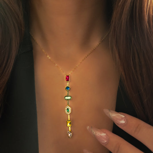 Collier doré ajustable 40+5 cm avec pendentif pierres multicolores – Paribell