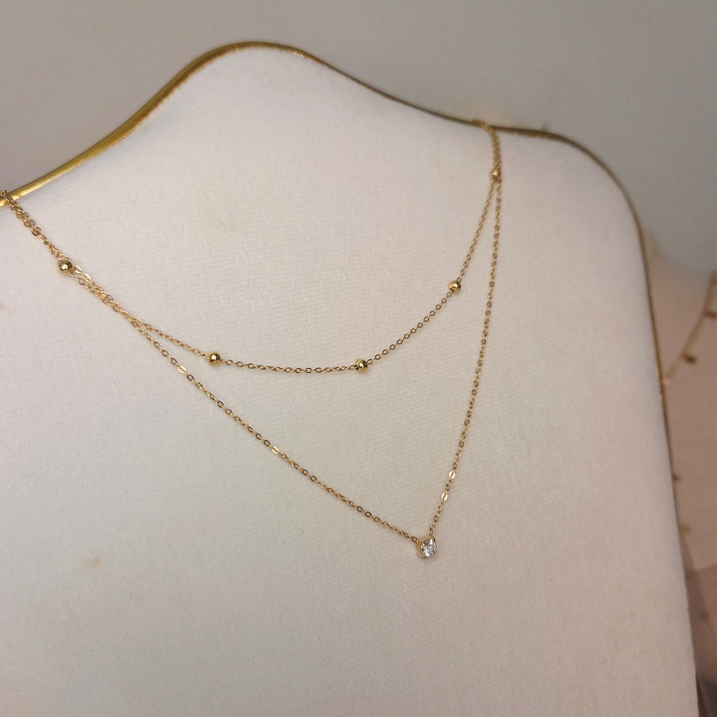 Collier double rang zircon et perles