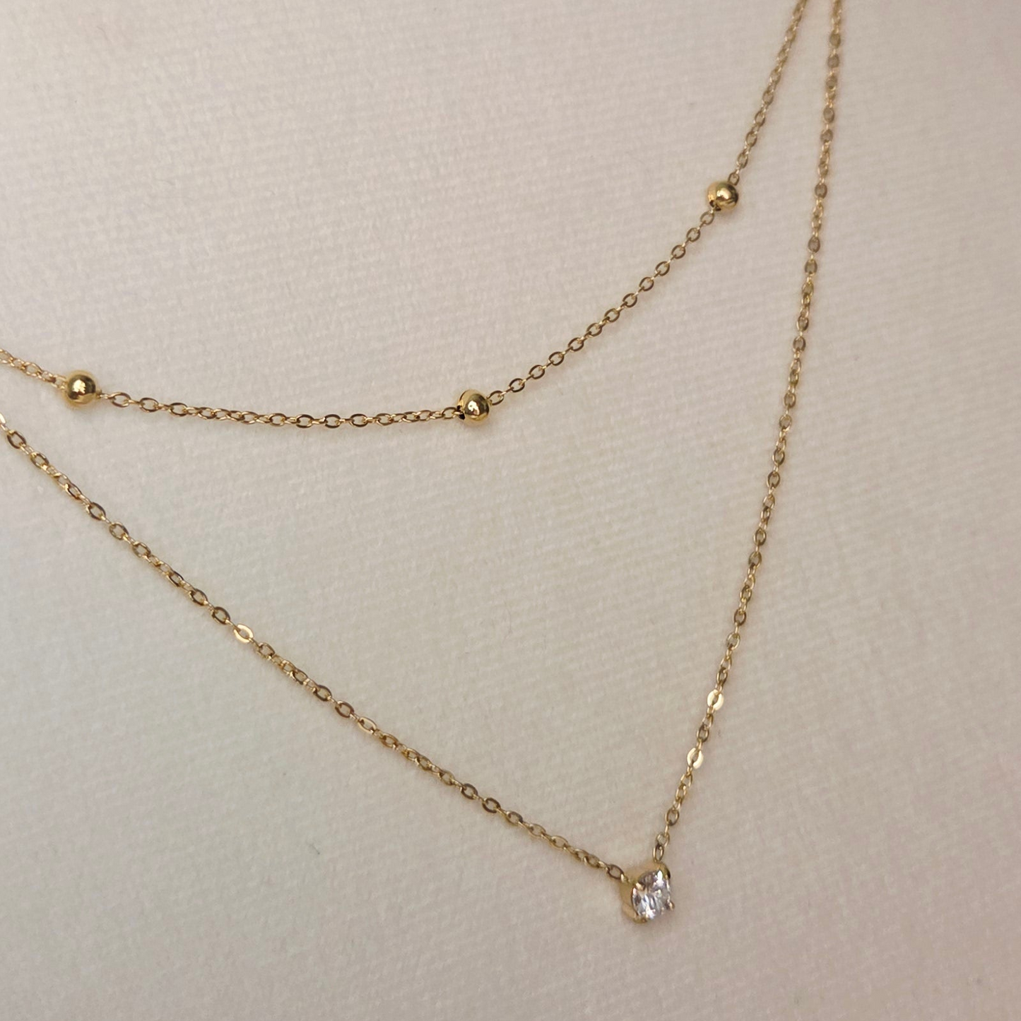 Collier double rang zircon et perles