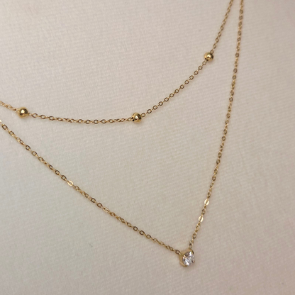 Collier double rang zircon et perles – vue principale